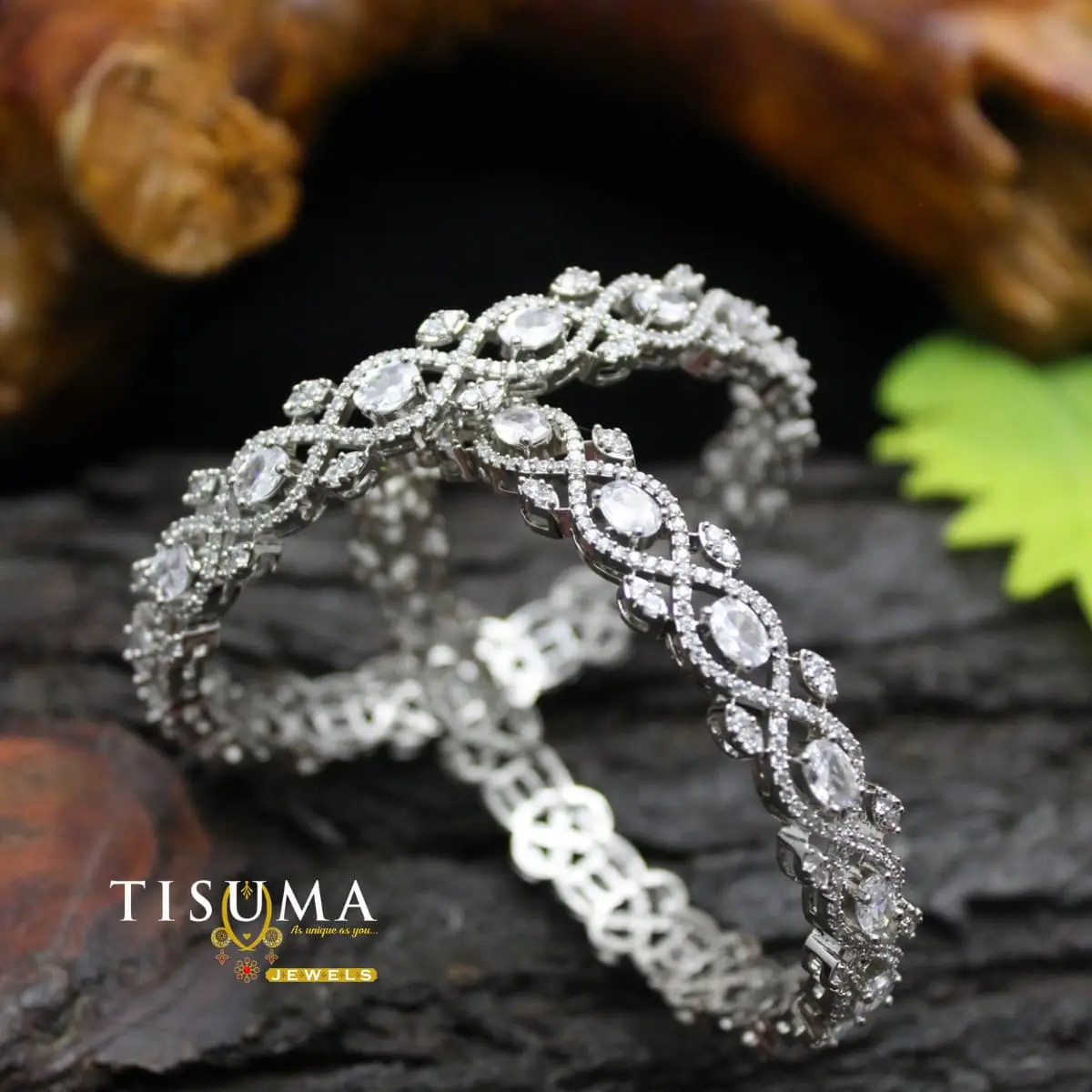 Silver Oval Infinity AD Bangles